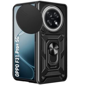 TheGiftKart Tough Armor Bumper Back Cover Case for Oppo F31 Pro Plus 5G | Rotating Camera Cover, KickStand & Ring Holder | 360 Degree Protection Back Cover Case for Oppo F31 Pro Plus (PC & TPU, Black)