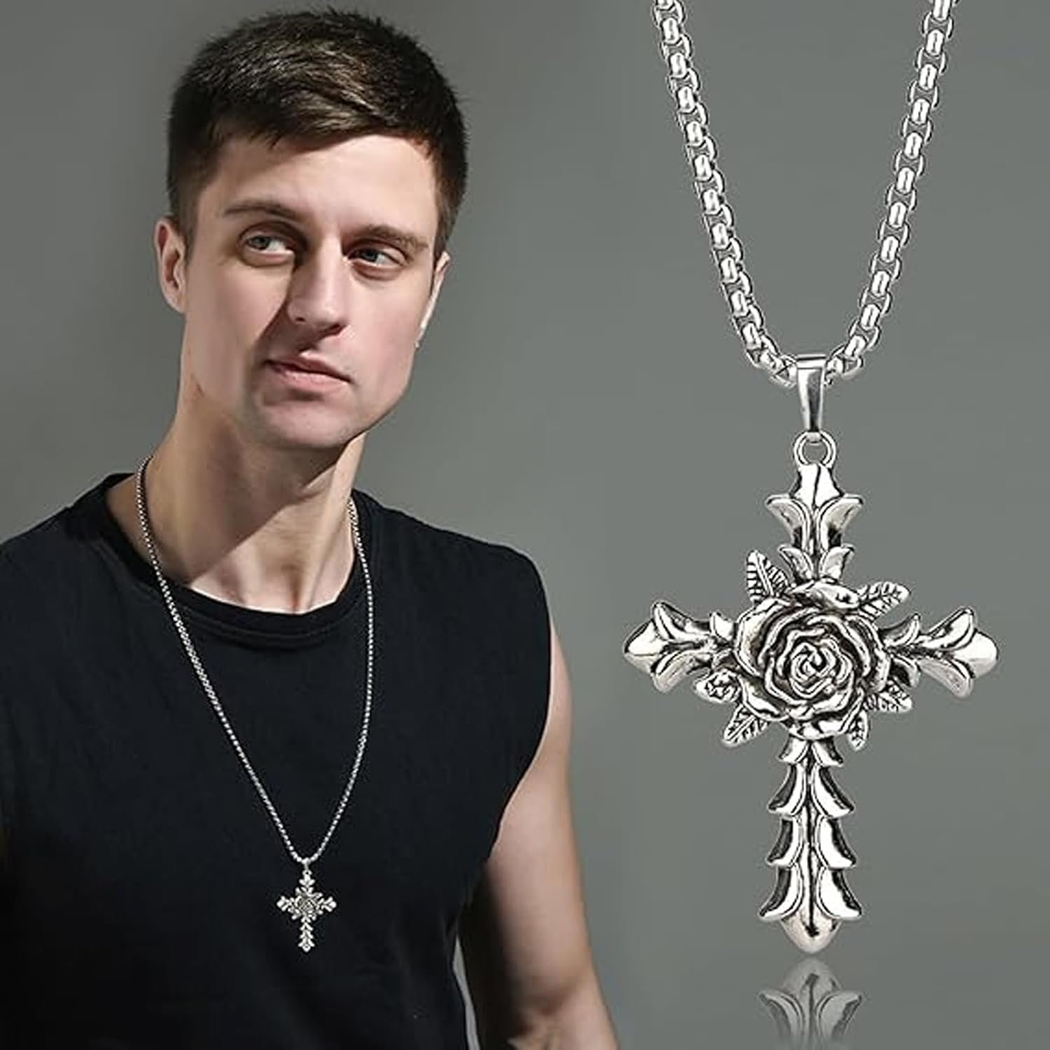 2 Pieces Cross Chain for Men, Holy Cross Jesus Chain for Men, Christian Chains for Man, Fashion Gift for Husband, Boyfriend, Anniversary (Silvery) - Image 7
