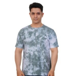 Studio Men’s Fashion Cotton Half Sleeve Basic Round Neck Tie & Dye T-Shirt (Olive Green::White)