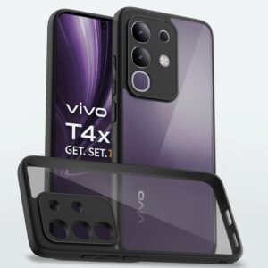 Amazon basics TPU+PC Back Cover for Vivo T4X 5G / Iqoo Z10X 5G | Shockproof Sleek Hybrid Armor Bumper Case (Black)