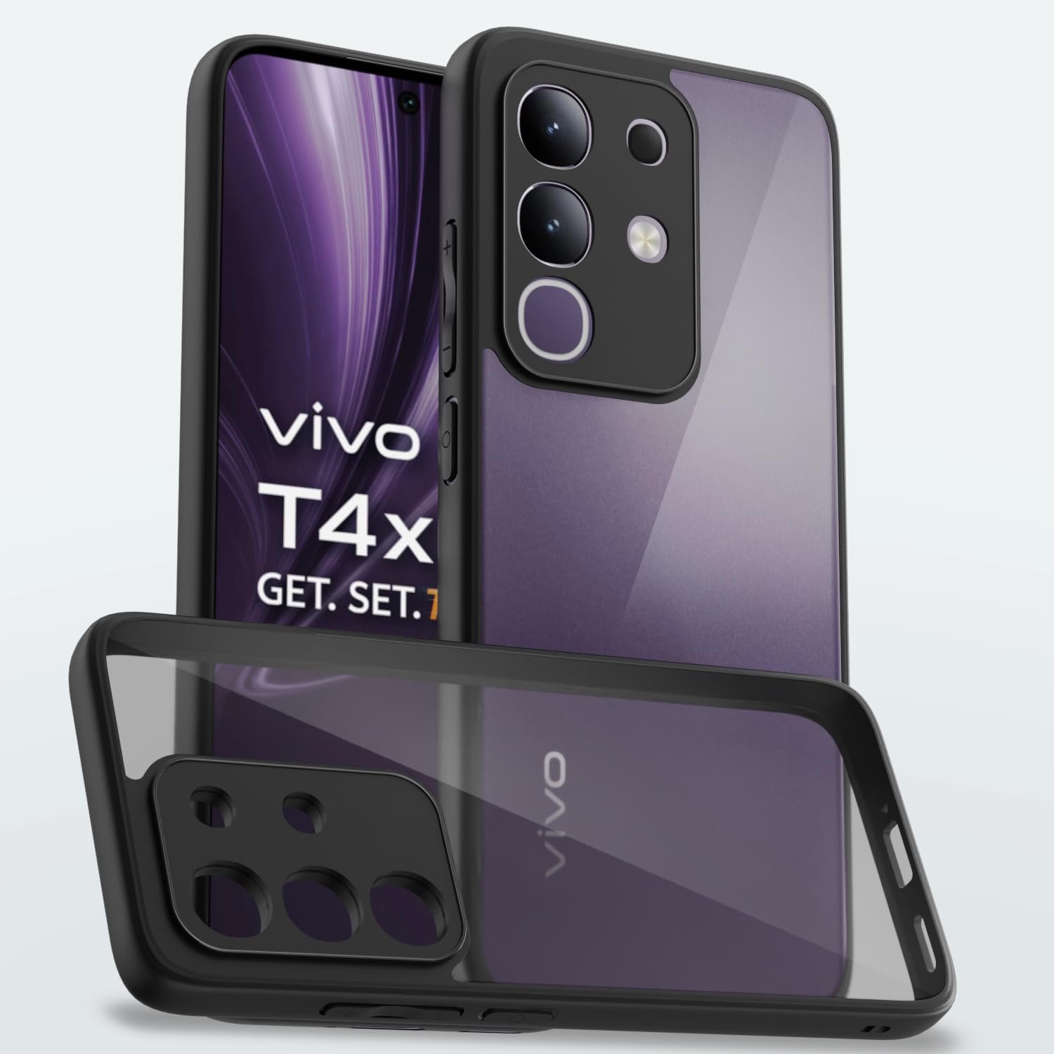 Amazon basics TPU+PC Back Cover for Vivo T4X 5G / Iqoo Z10X 5G | Shockproof Sleek Hybrid Armor Bumper Case (Black)