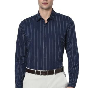 Peter England Men’s Slim Fit Full Sleeve Striped Formal Shirt | Cotton Rich | Wonder Fabric | Pin Point Oxford