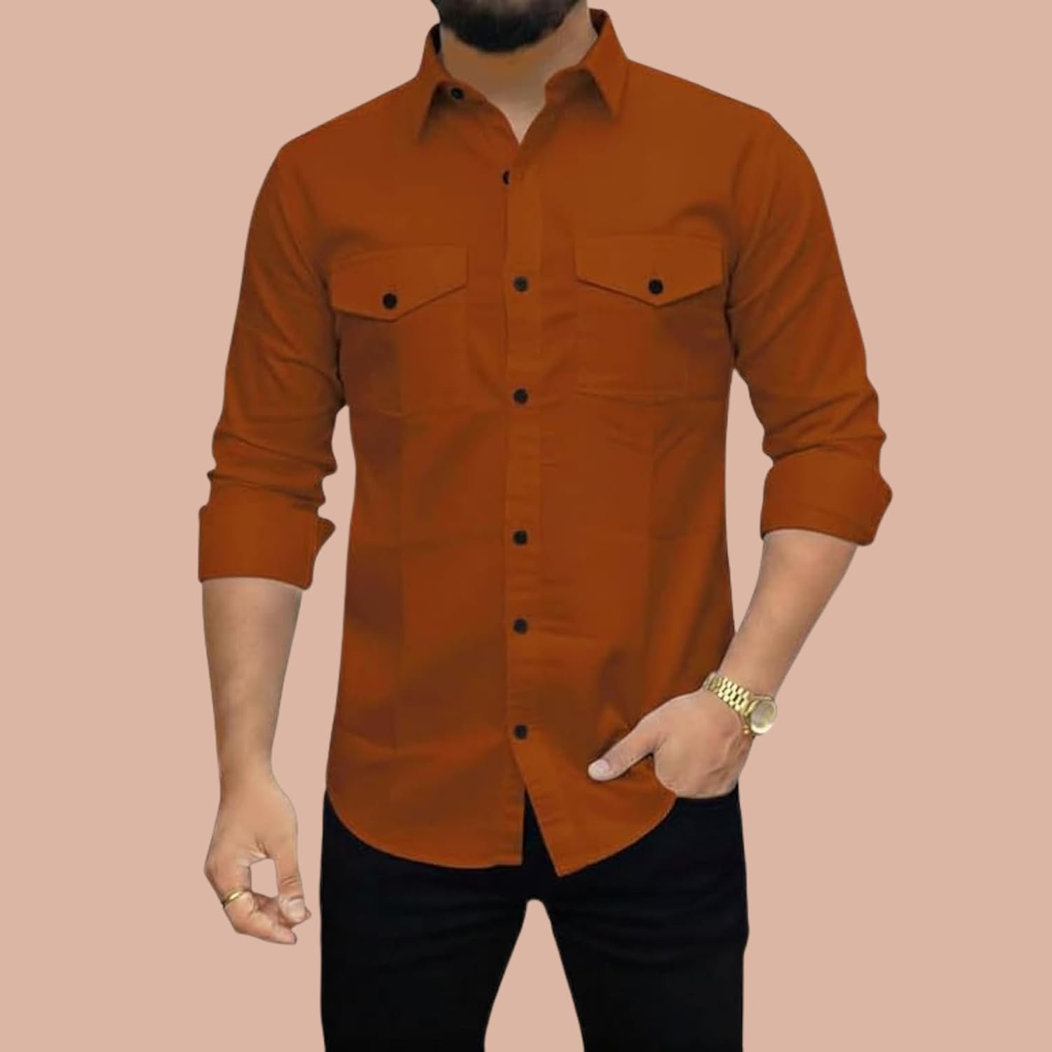 DEELMO Men’s Classic Cotton Blend Slim Fit Shirt || Full Sleeve Button-Down Casual Shirt with Dual Flap Pockets || Soft Breathable Fabric || Ideal for Office Party and Everyday Wear