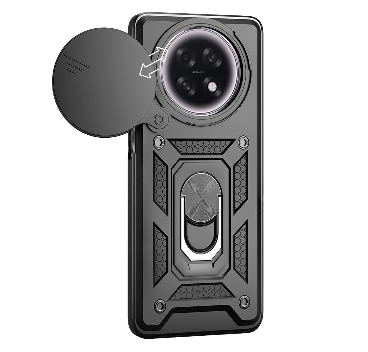 Tough Armor Bumper Back Cover Case for Oppo F31 Pro Plus 5G | Sliding Camera Cover, Kickstand & Ring Holder 360 Degree Protection Back Cover Case for Oppo F31 Pro Plus 5G - Black - Image 2