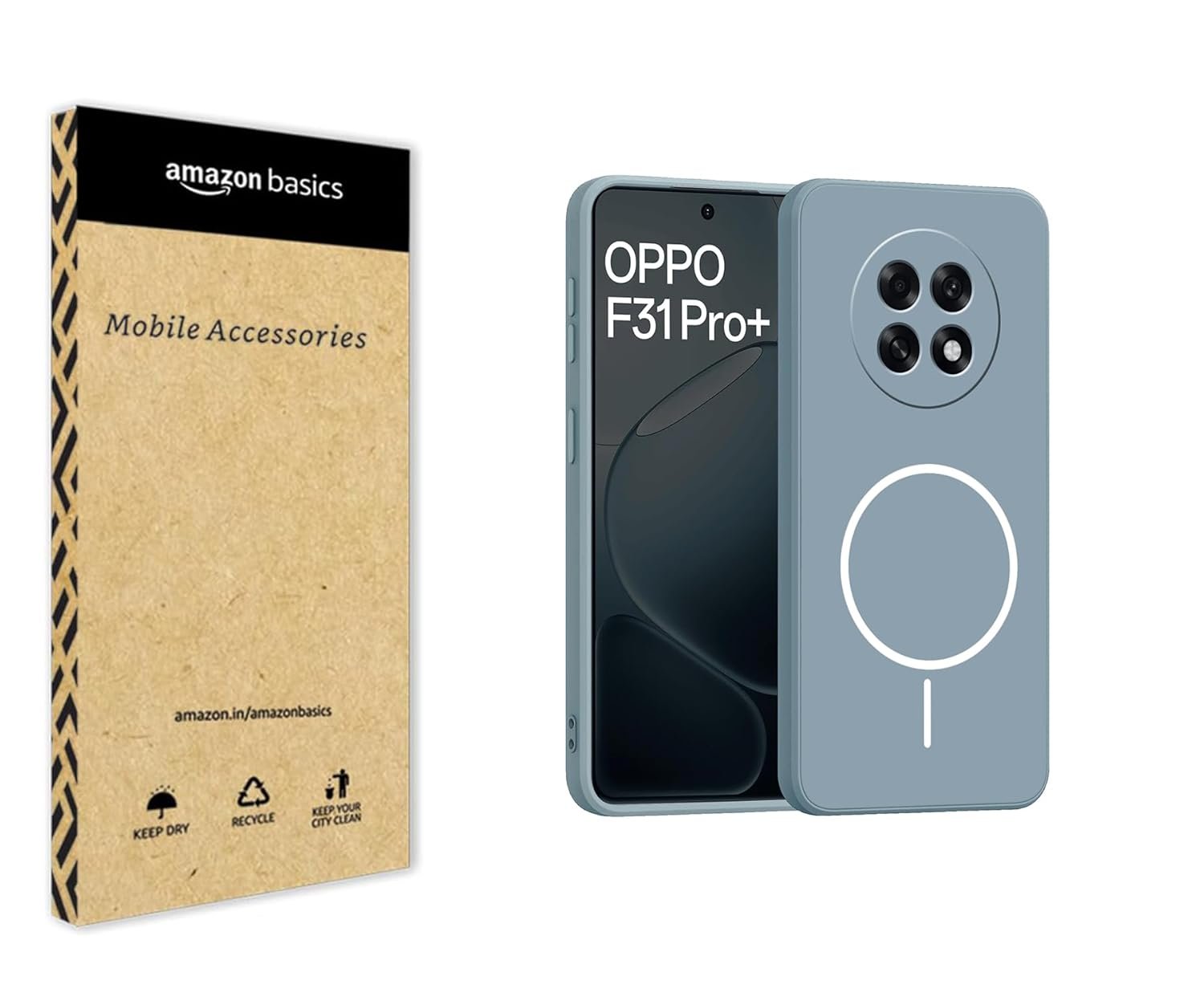 amazon basics Back Cover for Oppo F31 Pro Plus 5G | Ultra Slim Soft Rubberised Case | Magsafe Logo Printed (Not Magsafe Compatible) | Camera Protection - Gray - Image 2