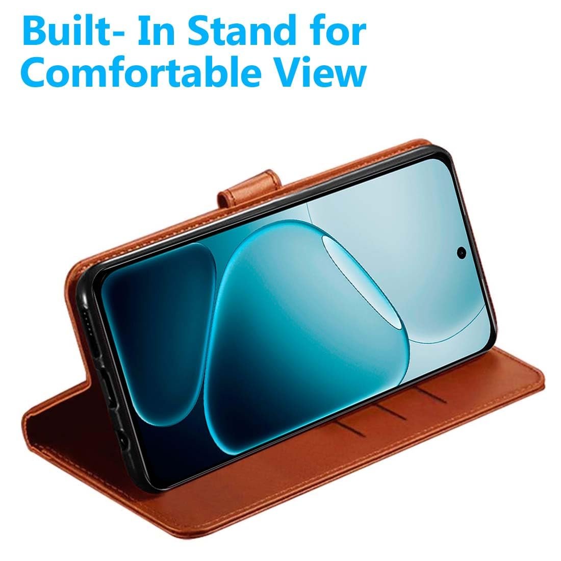 Flip Back Case for Oppo F31 5G | Genuine Leather Finish | Designer Button | Inbuilt Pockets & Stand | Flip Cover Back Case for Oppo F31 5G (Brown) - Image 5