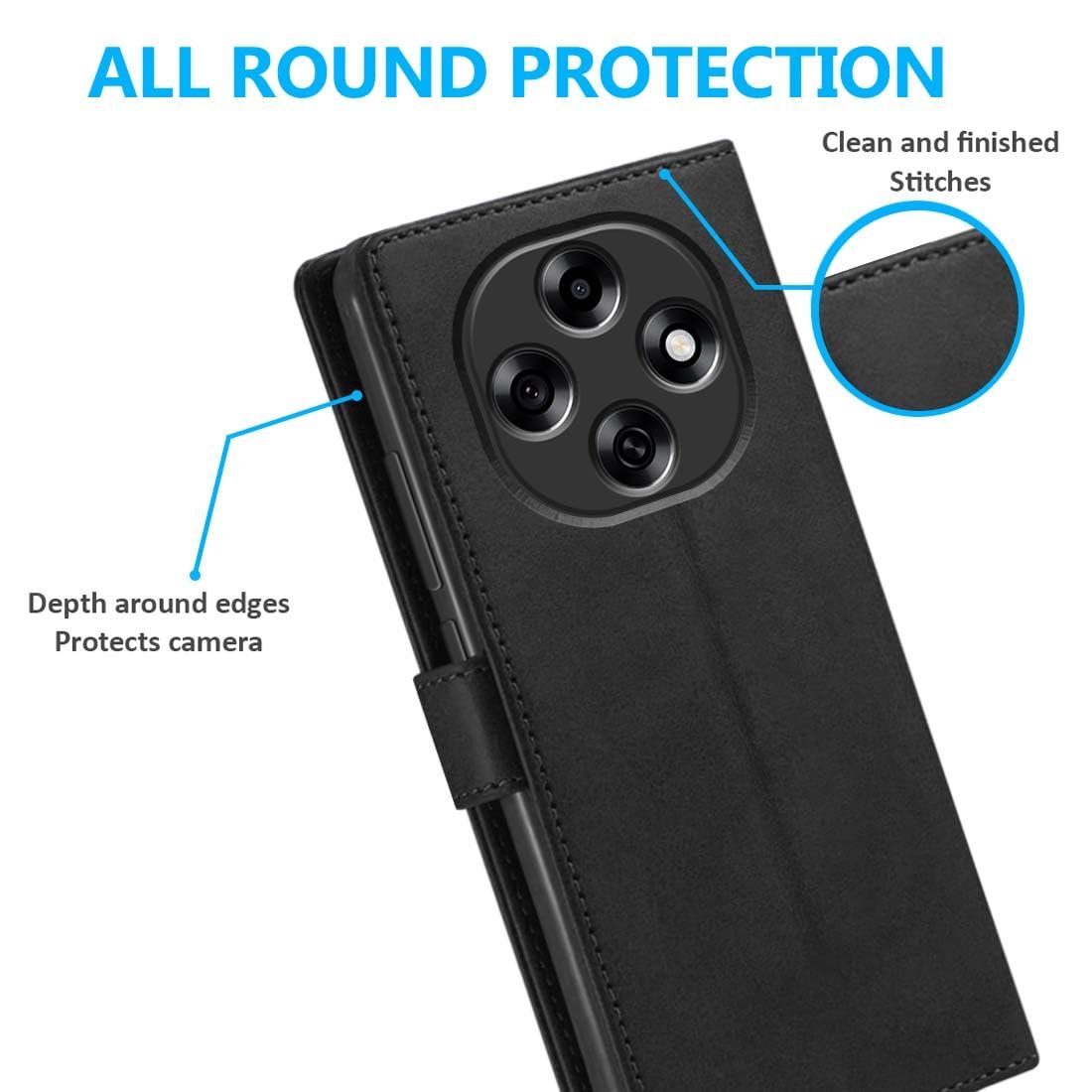Fashionury Flip Back Case for Oppo F31 Pro 5G | Genuine Leather Finish | Designer Button | Inbuilt Pockets & Stand | Flip Cover Back Case for Oppo F31 Pro 5G (Black) - Image 4