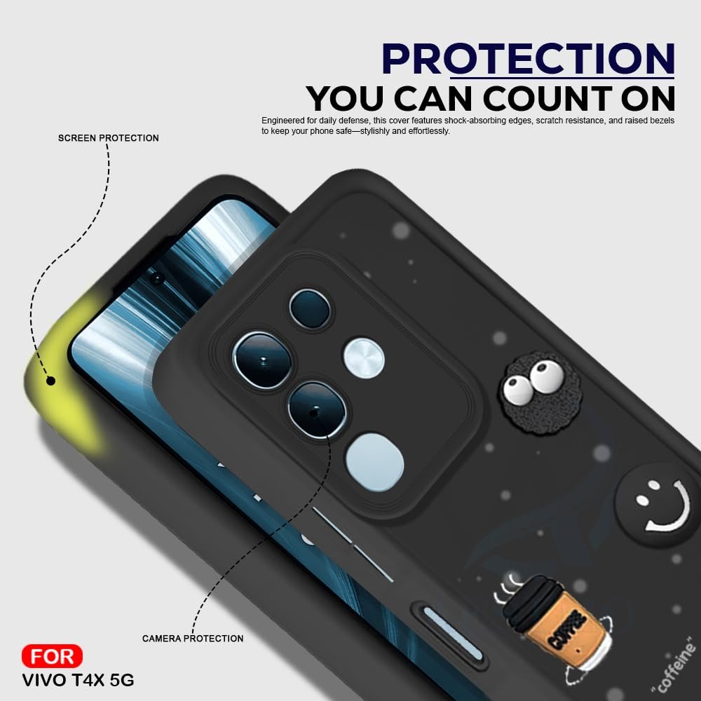 Back Case Cover for Vivo T4X 5G / iQOO Z10X 5G / Vivo Y31 Pro 5G Cover | Cute Fun Cartoon 3D Ball | Coffee Silicone Case | Full Body Protection | Camera Protection Back Cover (Black) - Image 4