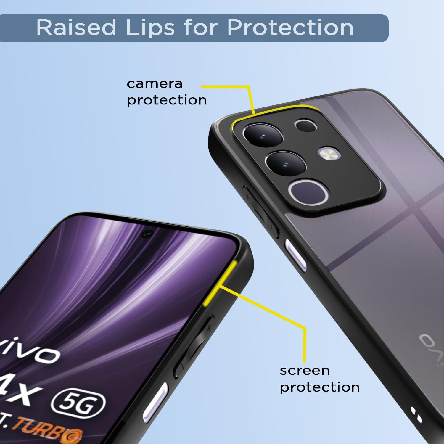 Amazon basics TPU+PC Back Cover for Vivo T4X 5G / Iqoo Z10X 5G | Shockproof Sleek Hybrid Armor Bumper Case (Black) - Image 4