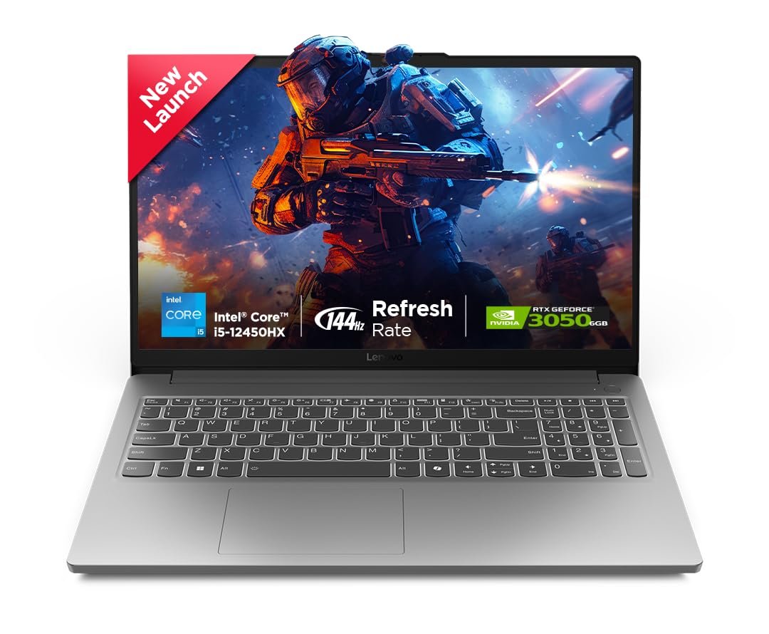 Lenovo LOQ Essential Intel Core i5-12450HX| NVIDIA RTX 3050 6GB (12GB RAM/512GB SSD/144Hz Refresh Rate/15.6" (39.6cm)/Windows 11/3 Mon. Game Pass/Grey/1.7Kg), 83LK006AIN AI Gaming Laptop
