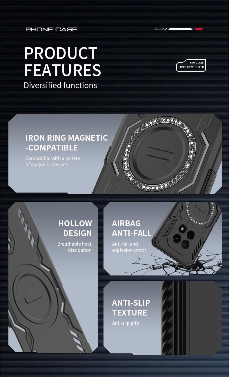 Back Cover Military Shockproof with Airbag Corners, Heat Dissipation, TPU+PC Hybrid Cover for Oppo F31 Pro Plus 5G - Black - Image 3