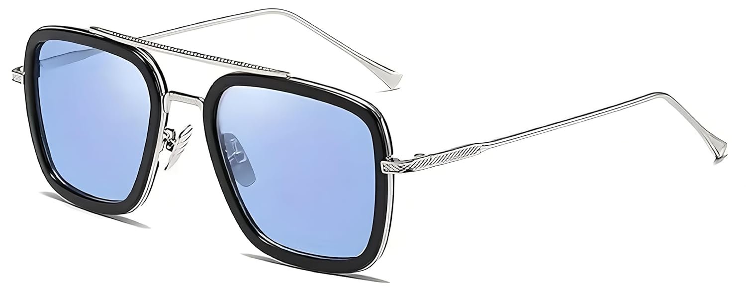 Roshfort Avengers Iron Man Full Rim Square Sunglasses | Non Polarized And 100% UV Protected|Men & Women | Spider Men Italic (Italic Ice Blue | C-4)