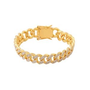 Yellow Chimes Bracelets for Boys and Men – Gold Plated Stainless Steel Crystal Curb Chain Bracelet – Birthday and