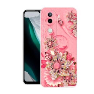 Looy Silicone Vivo V40E 5G Mobile Back Cover Back Case For Vivo V40E 5G Mobile Phone (Pink Floral)