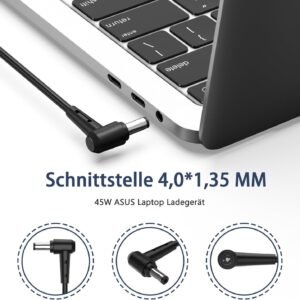 WeFly 45W 19V, 2.37A 4.0mm x 1.35mm Laptop Charger for Asus Ad45-00B 45W Laptop Charger/Adapter for Select Models of Asus-20 V,2.5 A,4 Mm X 1.2Mm Diam-Black