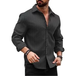 DEELMO Men’s Regular Fit Button Down Dress Shirts Textured Long Sleeve Casual Hawaiian Shirt