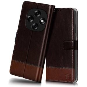 FLIPPED Vegan Leather Flip Case Back Cover for Oppo F31 Pro 5G (Flexible, Shock Proof | Hand Stitched Leather Finish | Card Pockets Wallet & Stand | Coffee with Brown)