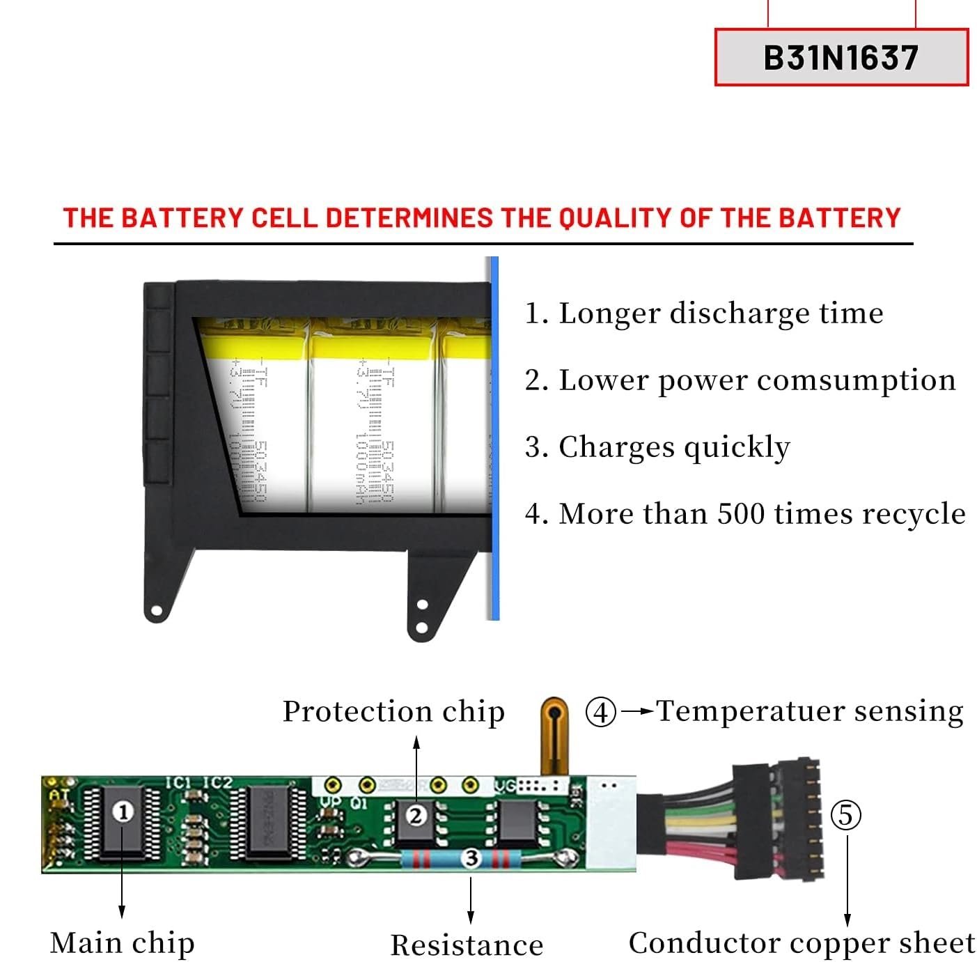 WISTAR B31N1637 C31N1637 42Wh Laptop Battery for Asus VivoBook S5100U X510 X510U X510UA X510UF X510UQ X510UR X510UN S15 S510 S510UQ S510UA S510UR S510UF S510UN F510U F510UR F510QA Serie - Image 4