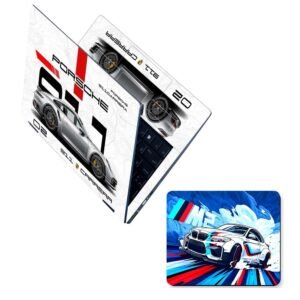Full Body Laptop Skin Upto 15.6 inch Sticker Compatible for Dell/HP/Lenovo/Acer/Asus All Laptop Size Upto 14 to 15.6 Inch with car Water Splash Mouse pad - Porsche 911 Carrera Sketch