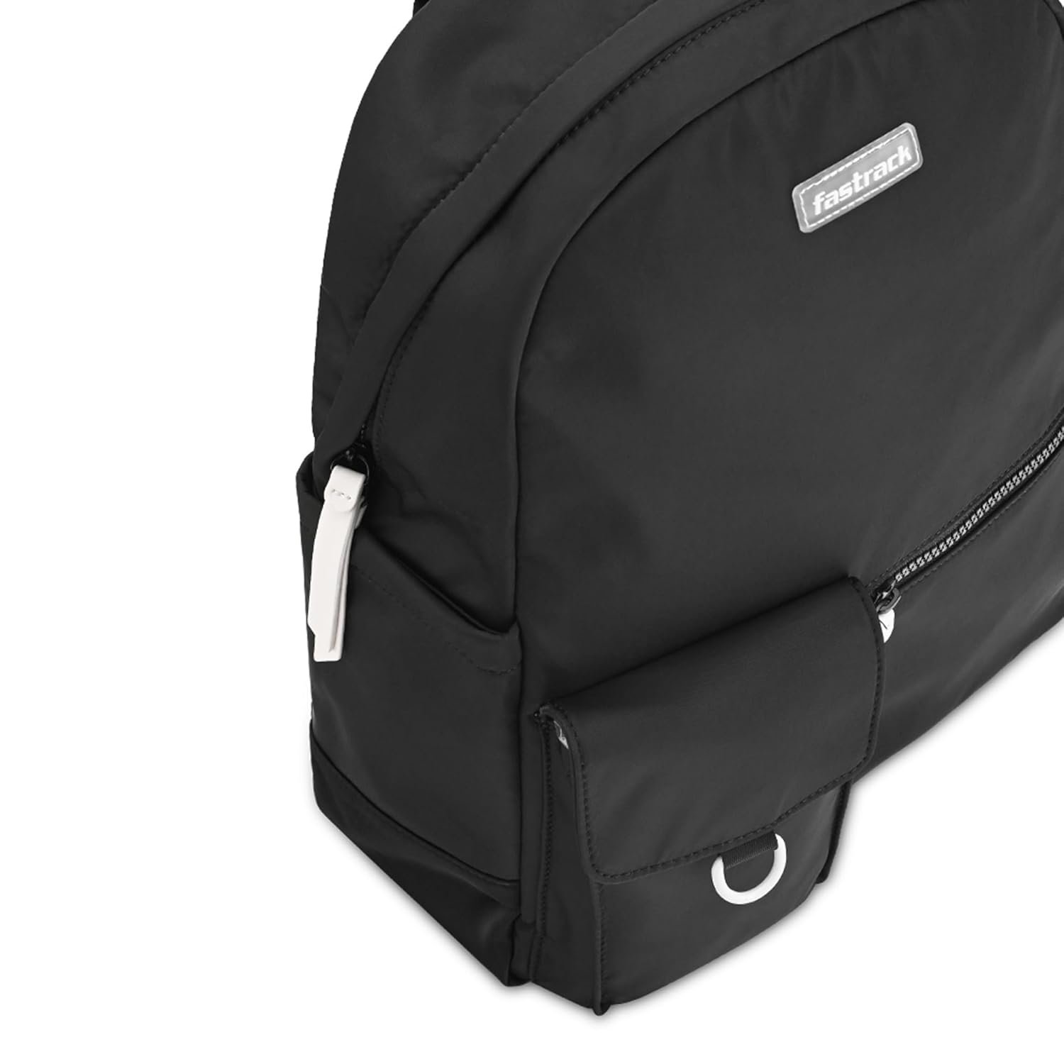 Fastrack Black Laptop Backpack for Men & Women | Lightweight Nylon Backpack with 14-Inch Padded Laptop Compartment, Front Zip Pocket & Organiser | Stylish Everyday Backpack for College, Work & Travel - Image 9