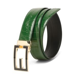 Genuine Leather Brown Belt for Men – Premium Textured Dress Belt with Gold Geometric Buckle – Adjustable Fit up to 42 Inches – Formal & Casual Wear