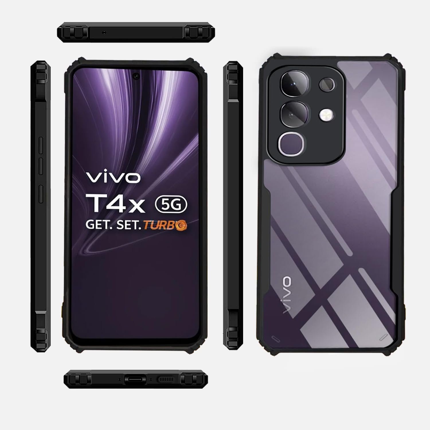 SHINESTAR iQOO Z10x 5G / Vivo T4X 5G Back Cover Case | Ultra Thin 360 Degree Protection Crystal Clear Tranparent Bumper Back Cover Case for iQOO Z10x 5G / Vivo T4X 5G- Black - Image 4