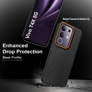 Fashionury Ring Line Beam Design Back Case Cover for Vivo T4x 5G / iQoo Z10x 5G / Vivo Y31 Pro 5G | Vertical Beam Bump Protection | Ring Line Camera Protection | Rubberised Back Case (Black)