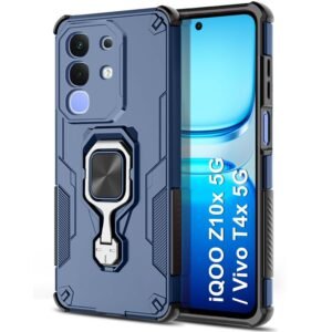 TheGiftKart Tough Armor Bumper Back Case Cover for iQOO Z10x 5G / Vivo T4x 5G | Ring Holder & Kickstand In-Built | 360 Degree Protection Back Case Cover for iQOO Z10x 5G / Vivo T4x 5G (PC & TPU, Blue)