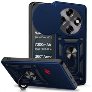 Tough Armor Oppo F31 Pro 5G Bumper Back Case Cover | Ring Holder & Sliding Camera Shield Cover | 360 Degree Protection Back Case Cover for Oppo F31 Pro 5G (Blue)