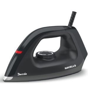 Havells Dry Iron Dazzle 1100 Watts, Iron Press, Greblon Non Sick Soleplate with German Technology| Shock Proof Body| Aerodynamic Design, 360° Swivel Cord|2 Years Door Step Warranty by Havells (Black)