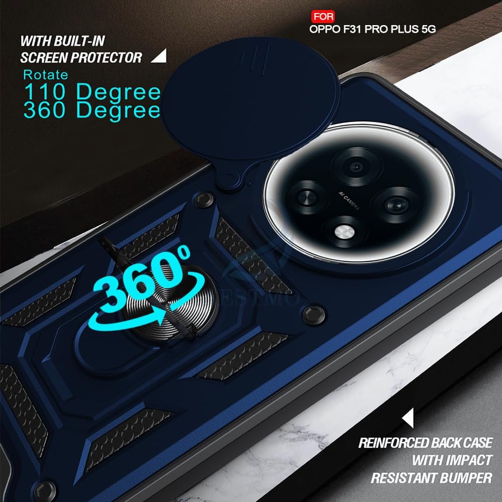 Tough Armor Oppo F31 Pro Plus 5G Bumper Back Case Cover | Ring Holder & Sliding Camera Shield Cover | 360 Degree Protection Back Case Cover for Oppo F31 Pro Plus 5G (Blue) - Image 9