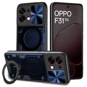 Armor Oppo F31 5G Bumper Back Case Cover | Ring Holder & CD Pattern Sliding Camera Shutter Cover | Back Case Cover for Oppo F31 5G (Blue)