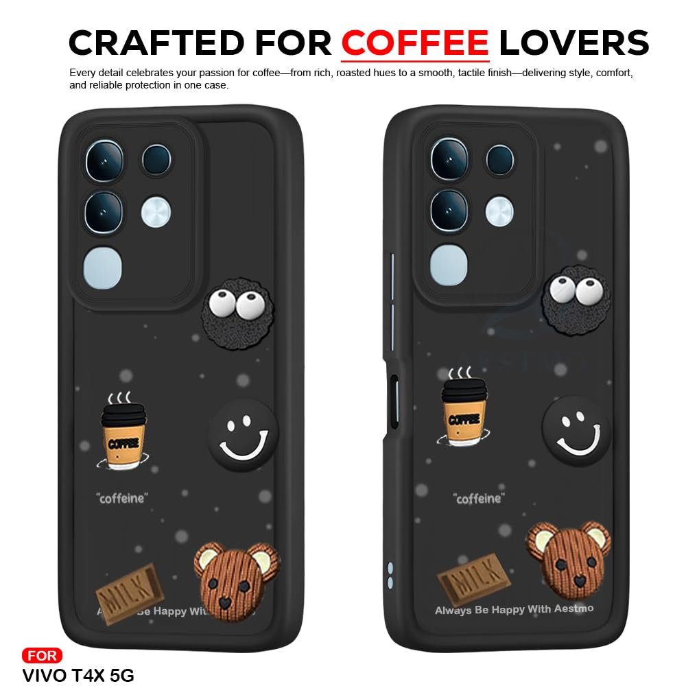 Back Case Cover for Vivo T4X 5G / iQOO Z10X 5G / Vivo Y31 Pro 5G Cover | Cute Fun Cartoon 3D Ball | Coffee Silicone Case | Full Body Protection | Camera Protection Back Cover (Black) - Image 6