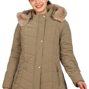 ELLIPSE Women’s Winter Jacket with Detachable Hood & Faux Fur | Nylon Puffer Jacket with 3 Pockets | Warm Upto -20°C to 10°C | Regular Length