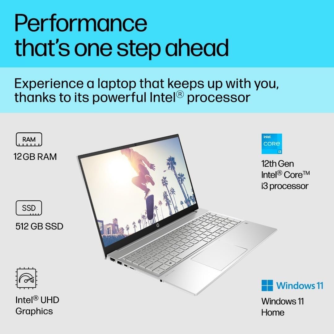 HP Pavilion 15, 12th Gen Intel Core i3-1215U, 15.6-inch (39.6 cm), FHD, 12GB DDR4, 512GB NVMe SSD, Intel UHD Graphics, Backlit KB, Thin & Light (Win 11, MSO 2021, Silver, 1.74 kg),eg2124TU - Image 3