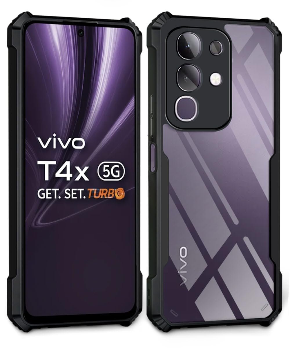 SHINESTAR iQOO Z10x 5G / Vivo T4X 5G Back Cover Case | Ultra Thin 360 Degree Protection Crystal Clear Tranparent Bumper Back Cover Case for iQOO Z10x 5G / Vivo T4X 5G- Black - Image 2