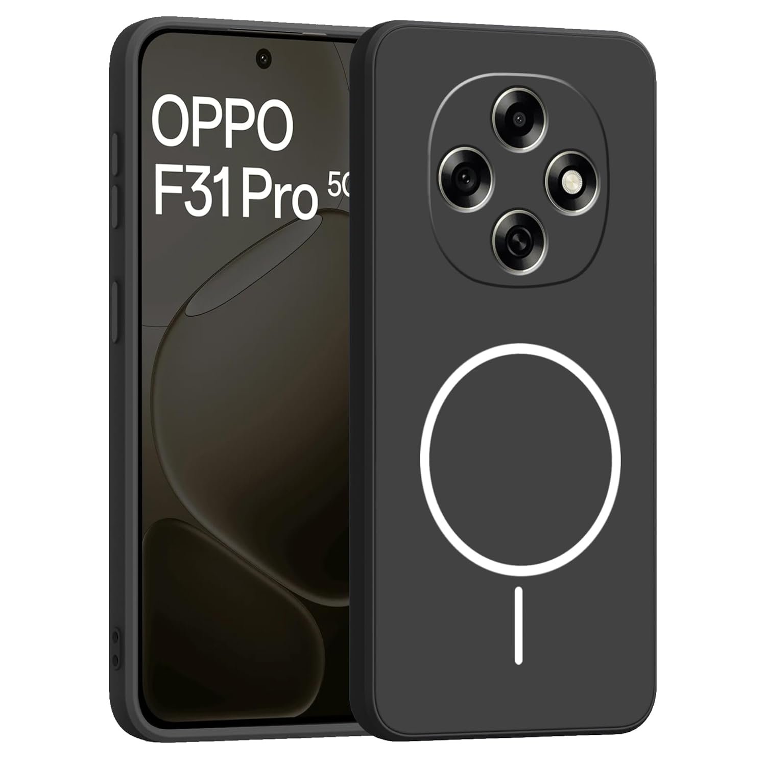amazon basics Back Cover for Oppo F31 Pro 5G | Ultra Slim Soft Rubberised Case | Magsafe Logo Printed (Not Magsafe Compatible) | Camera Protection - Black