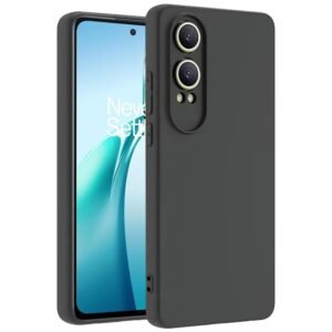 DIZORO Microfiber Candy Case Compatible for Oneplus Nord Ce 4 Lite 5G Smooth Touch Cushion Liquid Soft Silicone Gel Rubber Phone Cases Non-Slip Full Body Protective Shockproof Back Cover – Black