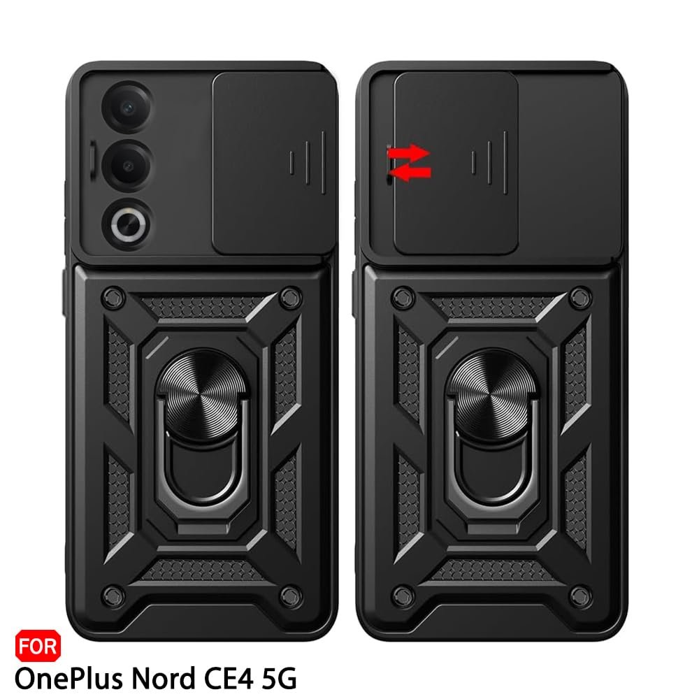 TheGiftKart Tough Armor Bumper Back Cover Case for OnePlus Nord CE 4 5G | Kickstand & Ring Holder | 360 Degree Protection Back Cover Case for OnePlus Nord CE4 (PC & TPU, Sliding Camera Cover, Black) - Image 4