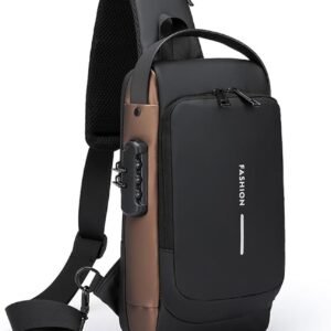 Women Stylish Crossbody Sling Bag with USB Charging Port, Anti-Theft Password Lock Zipper, Chest/Shoulder Waterproof Bag For Travelling, Office, Camping, Brown