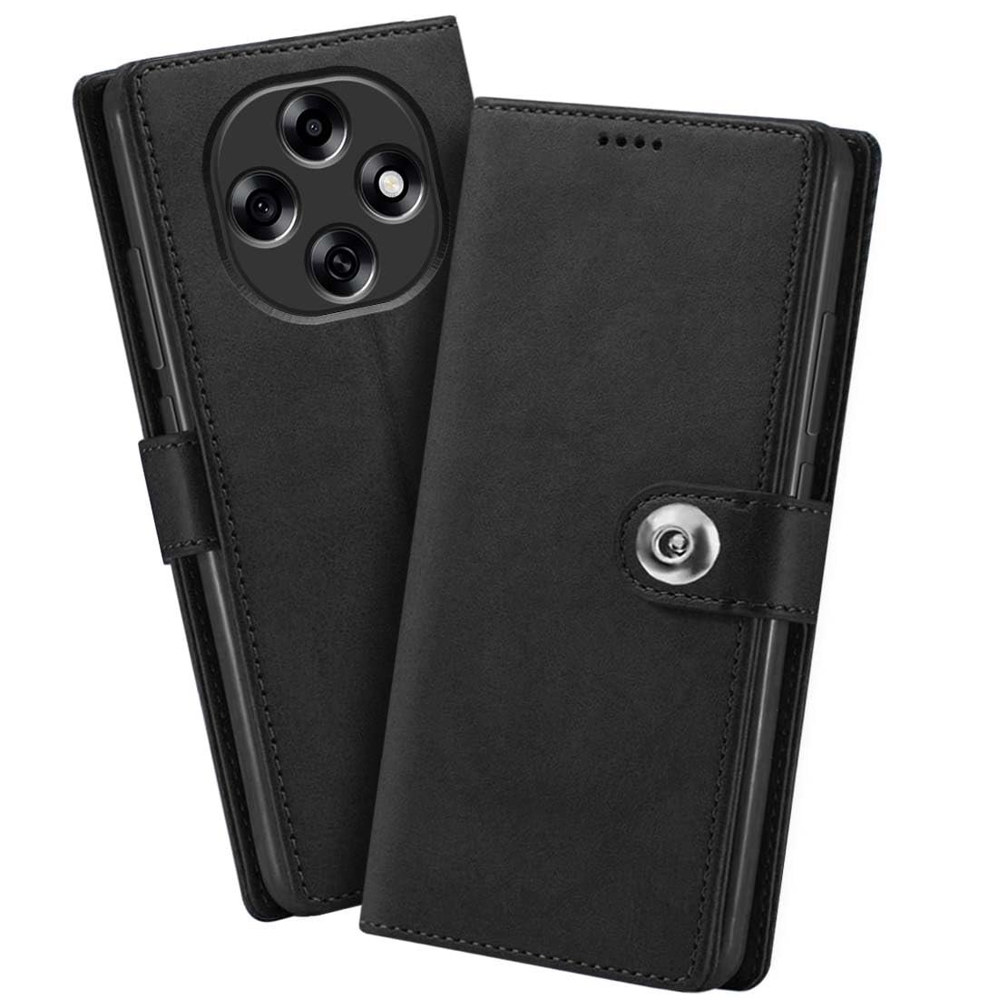 Fashionury Flip Back Case for Oppo F31 Pro 5G | Genuine Leather Finish | Designer Button | Inbuilt Pockets & Stand | Flip Cover Back Case for Oppo F31 Pro 5G (Black) - Image 2