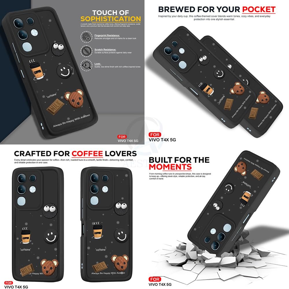 Back Case Cover for Vivo T4X 5G / iQOO Z10X 5G / Vivo Y31 Pro 5G Cover | Cute Fun Cartoon 3D Ball | Coffee Silicone Case | Full Body Protection | Camera Protection Back Cover (Black) - Image 8