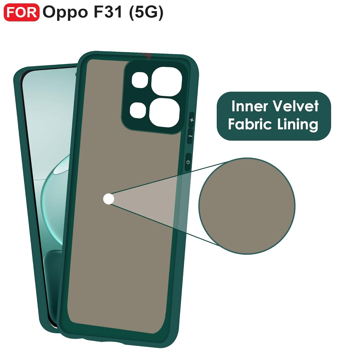 CEDO Oppo F31 (5G) Back Cover | Camera Bump Protection & Inner Velvet Fabric Lining | Ultra Slim Matte Soft Rubberised Case Cover (Green) - Image 4