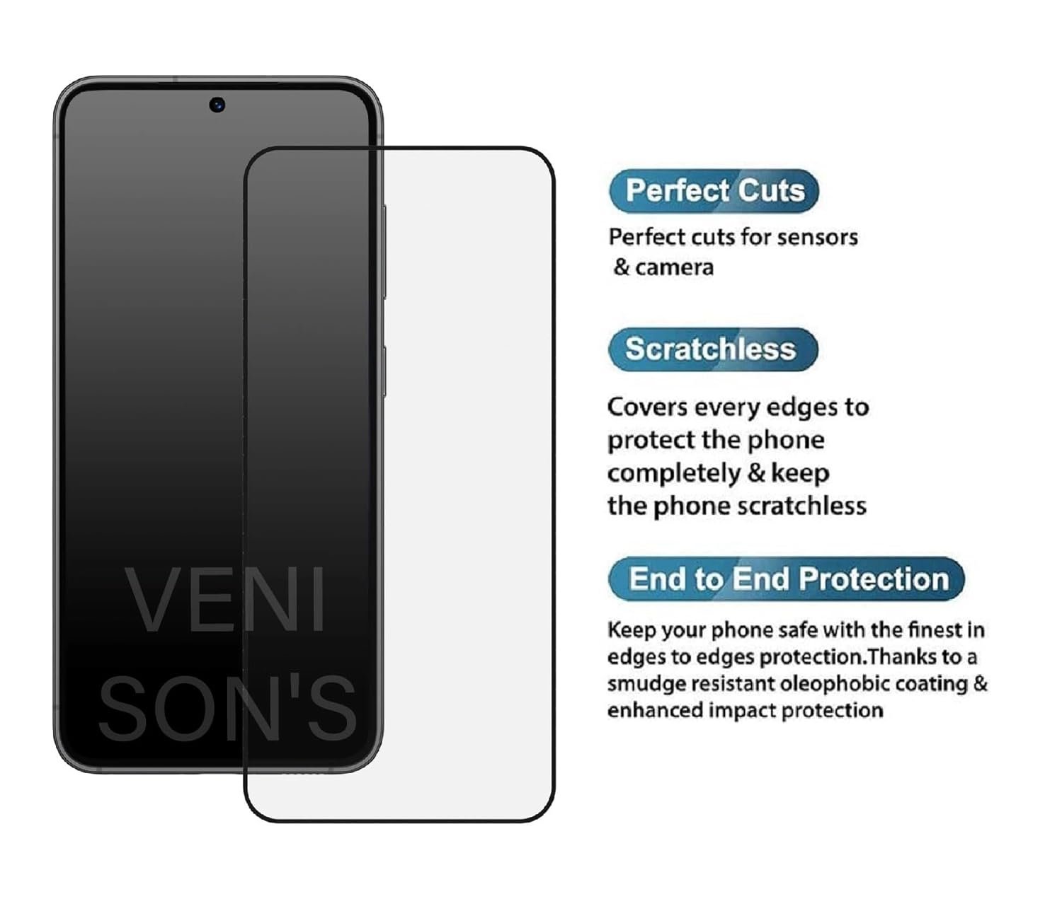 VENI SON'S Scratch And Tear Resistant, Crystal Clear Edge to Edge Tempered Glass Screen Protector Guard Suitable For Vivo T4X 5G - Image 4