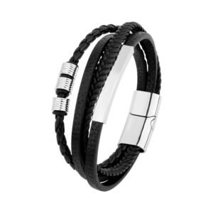 wynameleri Leather Bracelet Black men’s magnetic bracelet in Gift Box
