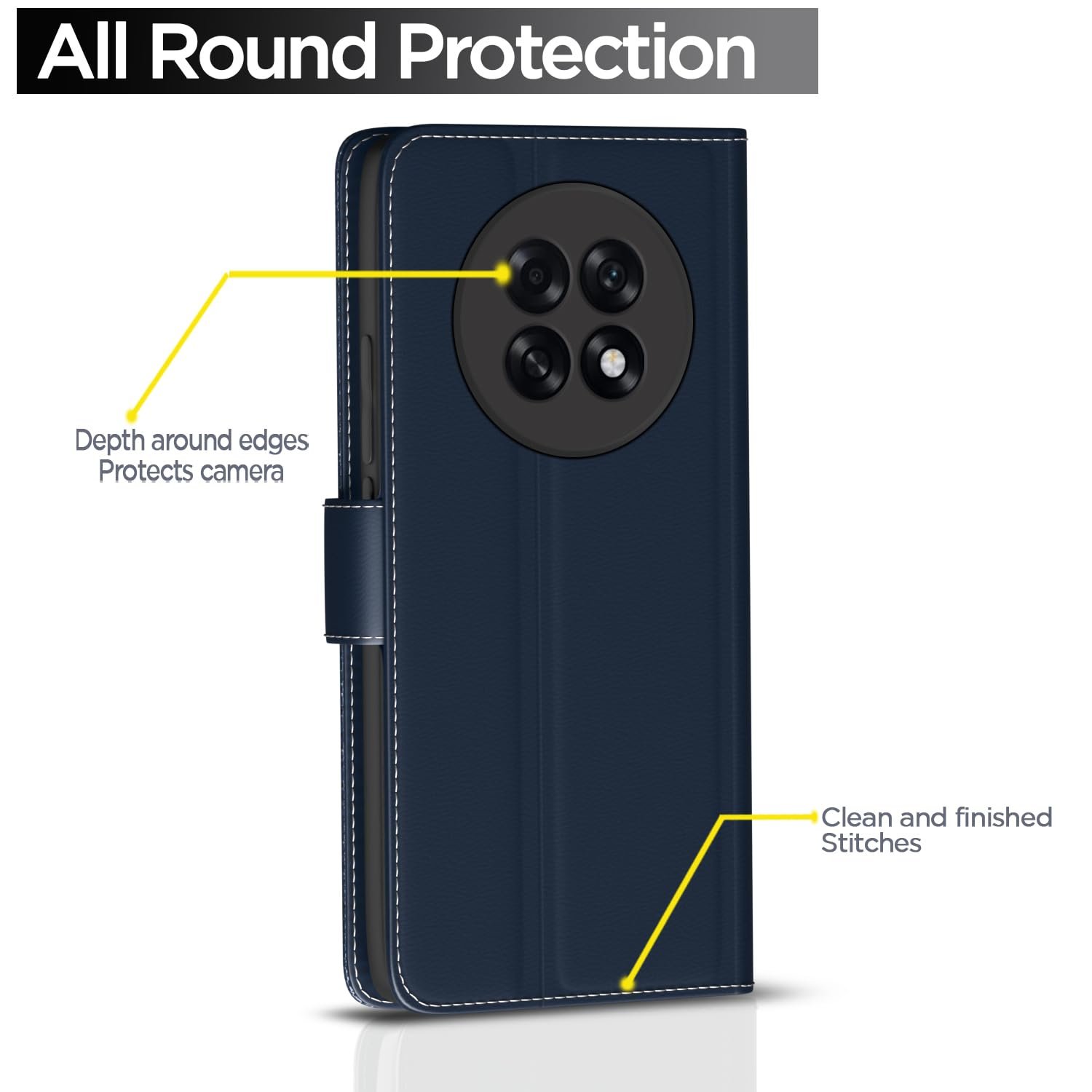 Pikkme Flip Cover for Oppo F31 Pro Plus 5G | Leather Finish | Wallet Stand and Shock Proof | Complete Protection Flip Case (Blue) - Image 4