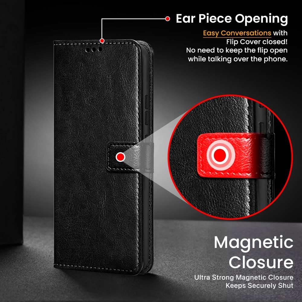 WOW IMAGINE Shock Proof Flip Cover Back Case Cover for Oppo F31 Pro Plus 5G (Flexible | Leather Finish | Card Pockets Wallet & Stand | Black) - Image 6