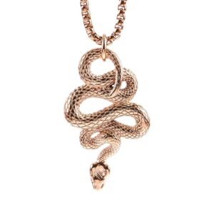 THE MEN THING ROSE GOLD GUARDIAN SNAKE – Pure Titanium Steel Pendant with 24inch Round Box Chain for Men & Boys