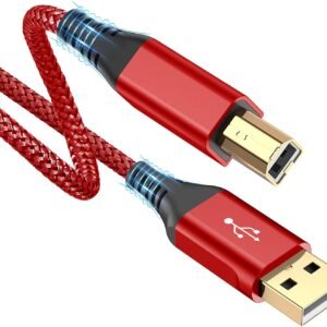 rts High Speed USB Printer Cable (2M 6.6 Feet) Nylon Braided USB 2.0 Printer Cable USB-A to USB-B Cable, Scanner Printer Cord for HP Canon Dell Epson Brother Lexmark Xerox Samsung Piano DAC & More-Red