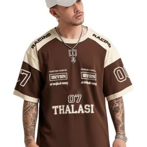 THALASI Men Cotton Jersey Aesthetic Oversized T shirt for Men | Sports Jerseys T-shirts & Half Sleeve Round Neck Printed Tshirt for Men – Down Shoulder Loose & Baggy Fit Korean T shirts for Man & Boys